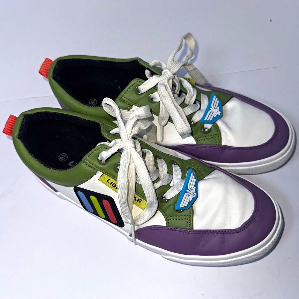 Disney Pixar Buzz Lightyear Low Top Lace-Up Sneakers White/Green/Purple US 8.5
